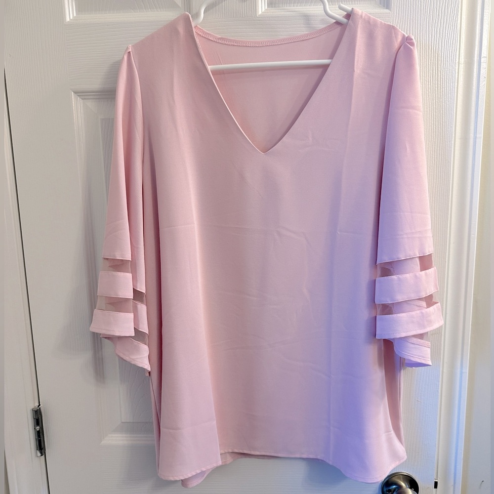 Pink satin 3/4 sleeve blouse